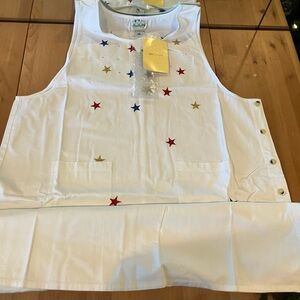 NWT Quacker Factory White Maxi Dress with Star Accents 3X Denim Vintage Rare